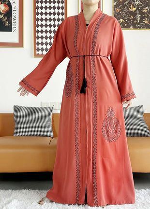 2024 Summer Women Elegant Dresses Dubai Party Outfits Long Sleeve Chiffon Dashiki Muslim Women Robe Open African Abaya Clothing