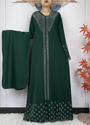 New Muslim Fashion Women Dress Chiffon Diamond Long Sleeves Casual Clothing African Abaya Women Robe Dubai Turkey Islamic Robe