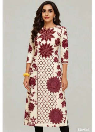 National style Muslim Women Kurt Casual Dress Long Sleeve Straight Casual Ethnic Flower Mandarin 3D Design Suitable Caftan Femme