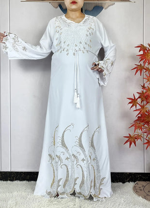 New Muslim Fashion Women Dress Chiffon Diamond Long Sleeves Casual Clothing African Abaya Women Robe Dubai Turkey Islamic Robe