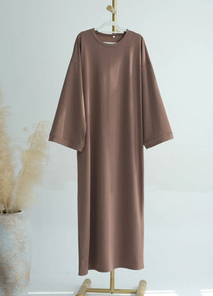 2024 New Modest Dress Solid Color Inner Dresses Muslim Women Dubai Abaya Eid Ramadan Islam Clothing Turkey Arabic Robe