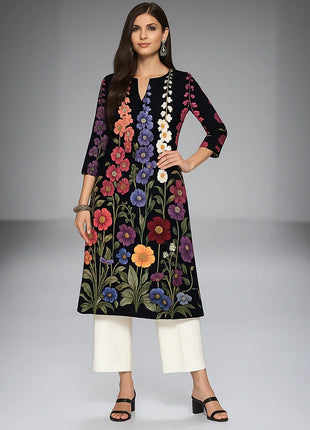 Dress Kurtta Women's Fashionable Straight Tube Casual Bright Flowers Patterns Robe Arabe Robe Traditionnelle Arabe Muslim