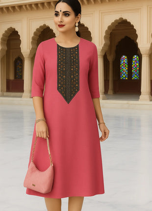 Muslim 2026 Women Kurt Casual Dress Slit hem Straight Casual Ethnic Turkish Abaya Mandarin Regular Size 3D Design Suitable