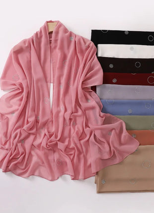 Hot Diamond Pearl Chiffon Hijabs for Women Muslim Fashion Long Shawl Head Wrap for Women Turbans for Women Ramadan Turban Femme