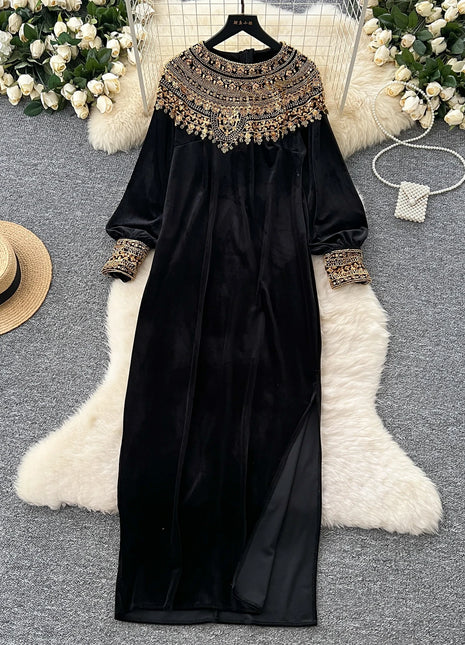 Chic vintage velour long sleeve slim Elegant Fairy korean fashion Boho Sundress women clothing