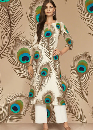 Muslim Dress Kurt Women's Fashionable And Elegant Straight Tube Casual Peacock Color Elephant Pattern Abaya Femme Dubaï