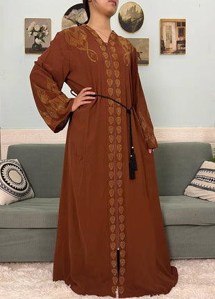 Muslim Open Abayas For Women 2024 Pure Chiffon Zipper Diamonds Loose Femme Robe Islam Dubai Boubou Moroccan Caftan With Turban
