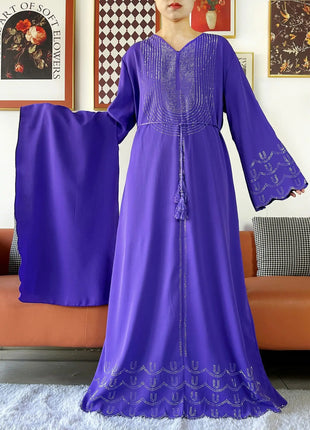 New 2025 Dubai Diamonds Muslim Women Modest Dress Elegant Arabic Femme Hijab Long Sleeve Chiffon Abaya Islamic Turkey Clothing