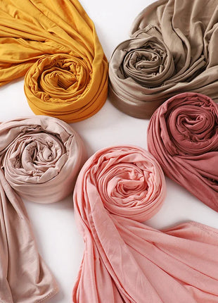 Muslim Plain Cotton Jersey Hijab Scarf Solid Color With Good Stitch Stretchy Soft Turban Head Wraps Shawl Foulard Femme