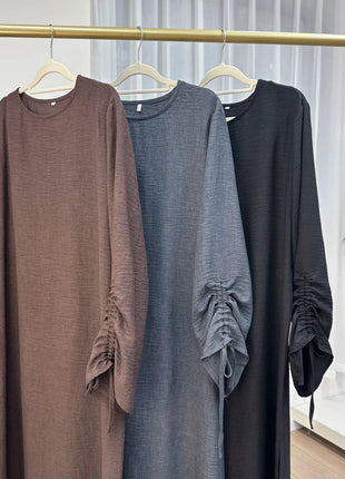 Eid Modest Dress for Women Abaya Lace-up Sleeve Morocco Party Dresses Ramadan Vestidos Largos Kaftan Islam Dubai Arab Long Robe