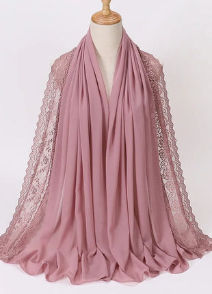 Women Hijabs Muslim Scarf Summer New Pearl Chiffon Lace Solid Color Lady Head Scarf Malaysia Tourism Shawl Turban Wrap Wholesale