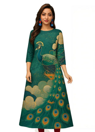 Muslim Kurt Women's Fashion Comfortable Dress Long Sleeve Straight Tube Casual Ethnic Peacock Regular Size New Dress Slit hem