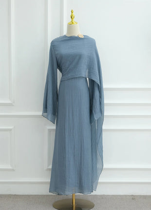 Two Piece Middle East Muslim Cardigan Set for Women Ramadan Eid Dubai Modest Abaya Dress Elegant Islam Solid Turkey Robe Outfit