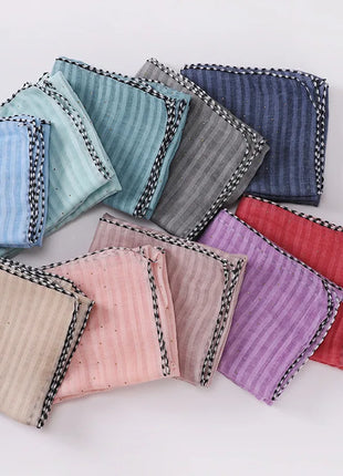 New Designs Cotton Linen hajib Scarf Stripe Islamic Ladies Head Scarf Headwear Lace Malaysian Women's Scarves Ramadan Turban