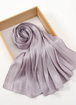 Newest Plain Shimmer Hijab Silk Wrinkle Scarf Muslim Woman Hijab Shawls Islam Woman Long Wraps Femme Headband Pure Turban