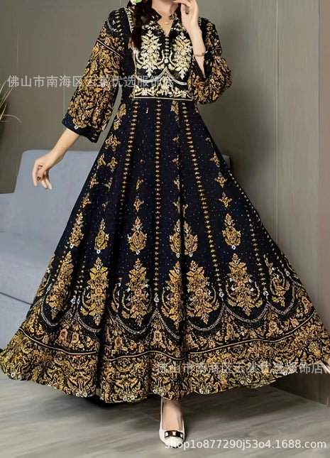 Retro Middle Eastern Style Women's Dress Embroidered Muslim Ethnic Fashionable Autumn Summer Courtly Wind Clothing Set