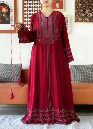 New 2025 Dubai Diamonds Muslim Women Modest Dress Elegant Arabic Femme Hijab Long Sleeve Chiffon Abaya Islamic Turkey Clothing