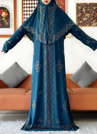 Muslim Two Piece Set Hijab Prayer Dress Fashion Abaya Set Women Prayer Garment Hijab Long Khimar Long Dress Sets Islamic Ramadan