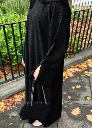Closed Casual Abayas Corduroy Winter Abaya Eid 2025 Muslim Clothes Borkha For Muslim Women Moroccan Dresses Kaftan Caftan Femme