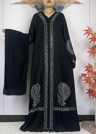2024 Muslim Sets Women Party Dress Dubai Long Sleeve Diamonds Dashiki Islam Women Chiffon Comfort Fabric African Tradition Abaya