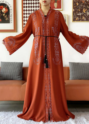 2025 Women Elegant Party Dress Chiffon Open Zipper Loose Abaya Muslim Women Dress Islamic Clothing Cardigan Abaya Muslim Dress