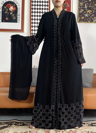 2024 Summer Women Elegant Dresses Dubai Party Outfits Long Sleeve Chiffon Dashiki Muslim Women Robe Open African Abaya Clothing