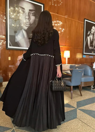 Eid Muslim Pearl Abaya for Women Beading Ramadan Cardigan Pleated Long Dress Morocco Kaftan Long Abayas Dubai Robe Jalabiya 2024
