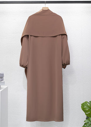 Muslim Abaya Prayer Dress One-piece Hooded Smocking Sleeve Islamic Clothing Women Jilbab Dubai Saudi Black Robe Turkish Modesty