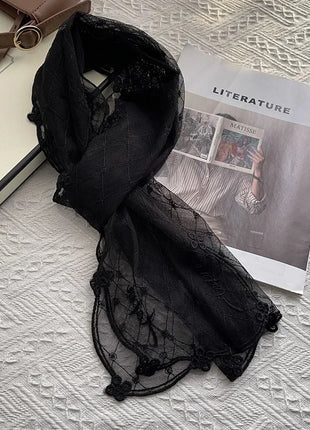 Court Style Embroidery Flower Lace Scarf Long Silk Women's Spring Summer Seaside Vacation Shawl Headscarf