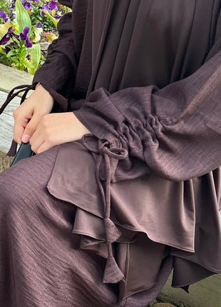 Eid Modest Dress for Women Abaya Lace-up Sleeve Morocco Party Dresses Ramadan Vestidos Largos Kaftan Islam Dubai Arab Long Robe