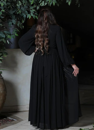 Women Long Loose Maxi Dress Muslim Dubai Women's Clothing Hot Diamond Belt Robe Dinner Dress