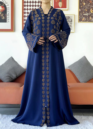 2024 Women Party Dress Chiffon Open Abaya Golden Stones Muslim Women Dress Islamic Clothing Cardigan Abaya Women Muslim Dress