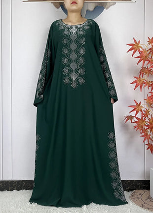 2024 Muslim Sets Women Party Dress Dubai Long Sleeve Diamonds Dashiki Islam Women Chiffon Comfort Fabric African Tradition Abaya