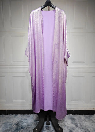 Shiny Satin Open Kimono Abaya 2025 Ramadan Dubai Luxury Muslim Kaftan Dress for Women Islam Clothing Robe Femme Musulmane