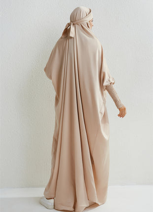 Muslim Abaya Hooded Smocking Sleeve One-piece Prayer Dress Women Jilbab Islamic Clothing Dubai Saudi Black Robe Turkish Modesty