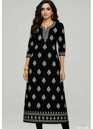 Muslim Black Dress Kurt Women's Fashionable Long Sleeved Straight Tube Casual Round Neck Elephant Pattern Islamic Women Clothing