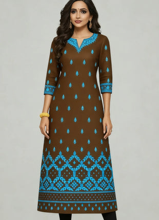 Muslim Dress Kurt Women's Fashionable And Elegant Straight Tube Casual Round Neck Color Elephant Pattern Abaya Femme Dubaï