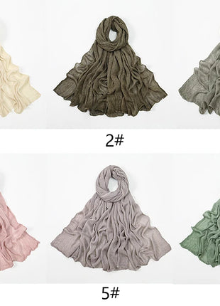 Premium Rayon Cotton Wrinkle Hijab Scarf For Woman Muslim Hijabs Fashion Soft Shawl Islam Turban Ramadan Soild Headband 180*80cm