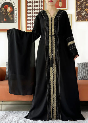 Newest Women Party Dress Chiffon Lace Open Abaya with Zipper Muslim Women Abaya Islamic Clothing Cardigan Muslim Loose Dress