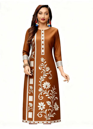 Muslim Women's Kurt Fashionable And Elegant Flowers Straight Tube Casual Comfortable Dress 2026 Abito Donna Musulmana Slit hem