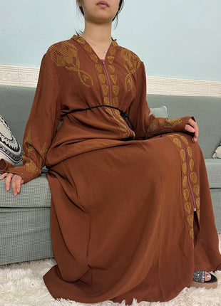 Muslim Open Abayas For Women 2024 Pure Chiffon Zipper Diamonds Loose Femme Robe Islam Dubai Boubou Moroccan Caftan With Turban