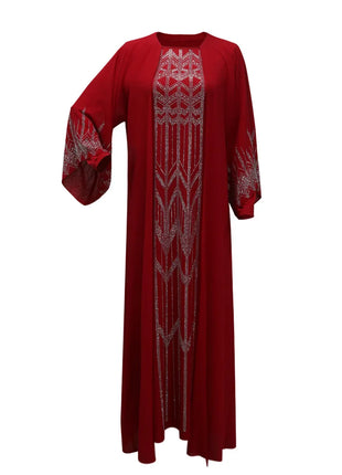 Eid Muslim Party Dress for Women Fake 2 Piece Diamond Ramadan Abaya Belt Flare Sleeve Kaftan Vestidos Largos Dubai Robe Jalabiya