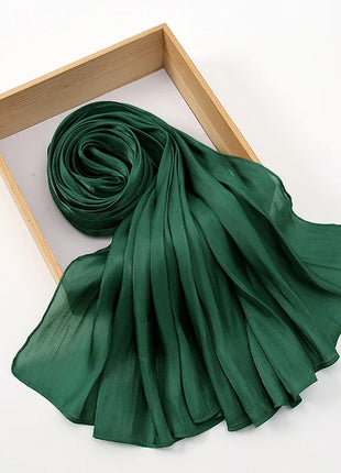 Newest Plain Shimmer Hijab Silk Wrinkle Scarf Muslim Woman Hijab Shawls Islam Woman Long Wraps Femme Headband Pure Turban
