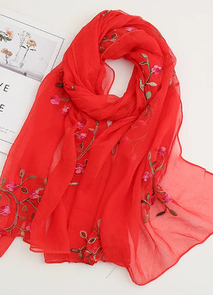 Women Muslim Chiffon Hijab Thin Floral Shawls Wraps Embroidered Scarf Plain Scarves for Woman Muslim Headscarf Islam Turban Veil