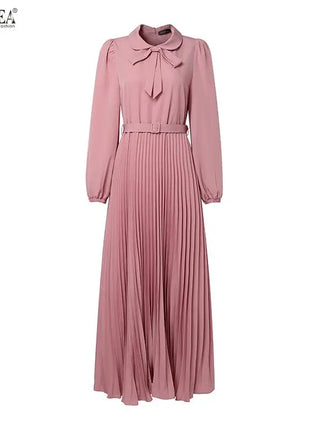 Elegant Muslim Dress Abaya ZANZEA Women 2025 Autumn Dresses Long Lantern Sleeve Pleated Sundress Belted Robe Femme Party Vestido