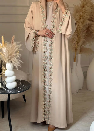 Dubai Elegant  Purple Abaya for Muslim Women - Intricately Crafted with Multicolored Embroidery Piece in Islamic Modest Fashion