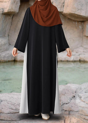 Muslim Women Modest Long Dress Patchwork Drawstring Arab Robe Vestidos Jalabiya Dubai Saudi Abayas Morocco Eid Ramadan Dresses