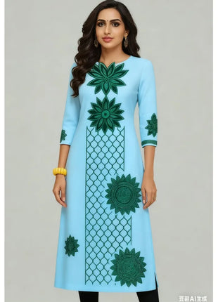 National style Muslim Women Kurt Casual Dress Long Sleeve Straight Casual Ethnic Flower Mandarin 3D Design Suitable Caftan Femme