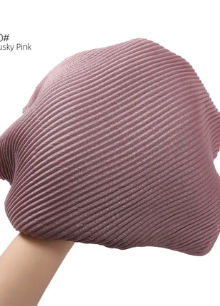 New Breathable Soft Solid Color Silver Silk Crumpled Shiny Pleated Shawl Women's Hair Towel Scarf One Piece Dropshipping