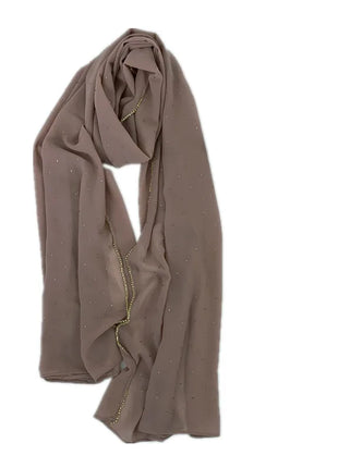 High Quality Rhinestone Chain Pearl Chiffon Long Scarf Hijabs Elegant Dubai Muslim Womens Party Wrapped Turban Shawls Headwear